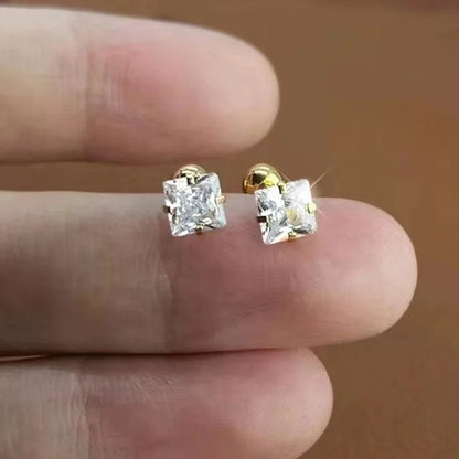 Minimalist Square Inlay 304 Stainless Steel Zircon 18K Gold Plated Stainless Steel Earrings