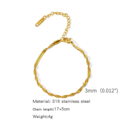 Minimalist Classic Style Geometric 304 Stainless Steel Cable Chain Snake Chain Bracelets In Bulk