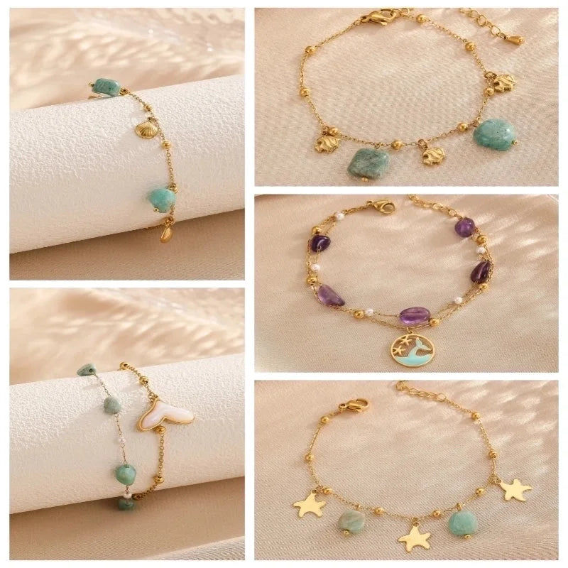 Minimalist Classic Style Color Block Ocean Titanium Steel 18K Gold Plated Crystal Bracelets In Bulk