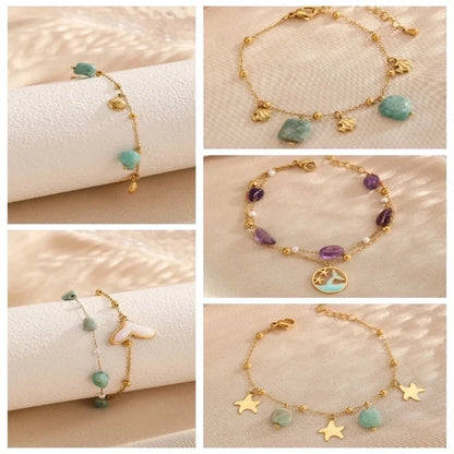 Minimalist Classic Style Color Block Ocean Titanium Steel 18K Gold Plated Crystal Bracelets In Bulk