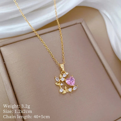 Fashion Geometric Titanium Steel Copper Plating Artificial Diamond Necklace