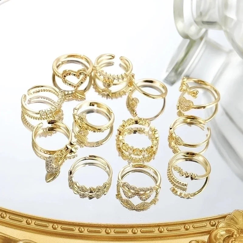 Minimalist Classic Style Heart Shape Copper Inlay Zircon Rings