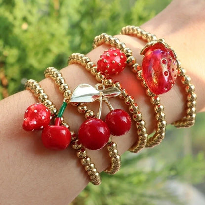 Cute Sweet Cherry Strawberry Copper Beaded Bracelets