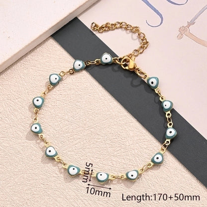 Casual Classic Style Devil's Eye Color Block Heart Shape 304 Stainless Steel 18K Gold Plated Bracelets In Bulk