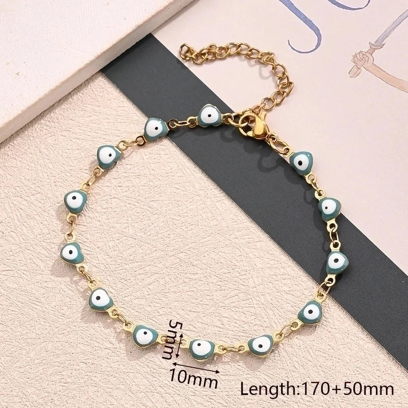 Casual Classic Style Devil's Eye Color Block Heart Shape 304 Stainless Steel 18K Gold Plated Bracelets In Bulk