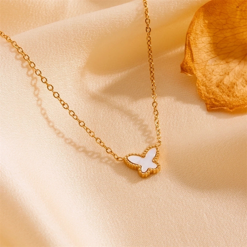 Elegant Minimalist Butterfly Titanium Steel Acrylic 18K Gold Plated Inlay Bracelets Earrings Necklace