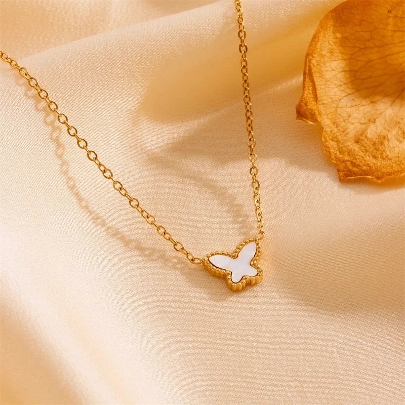 Elegant Minimalist Butterfly Titanium Steel Acrylic 18K Gold Plated Inlay Bracelets Earrings Necklace