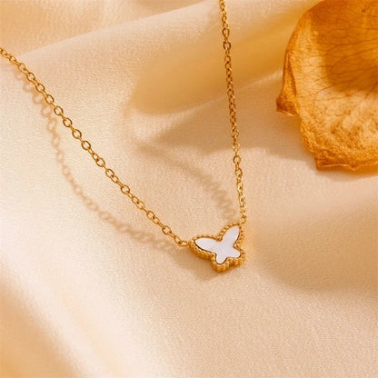 Elegant Minimalist Butterfly Titanium Steel Acrylic 18K Gold Plated Inlay Bracelets Earrings Necklace