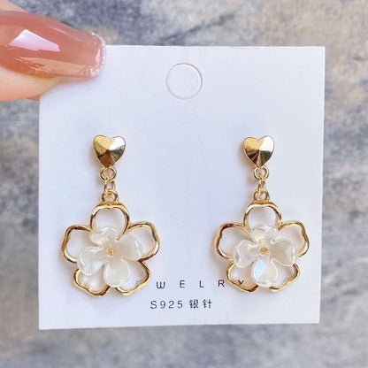 1 Pair Fashion Leaf Flower Bow Knot Imitation Pearl Alloy Rhinestones Earrings