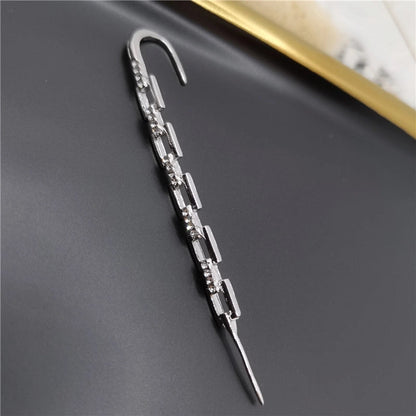 2 Pieces Trendy Zircon Ear Hook Piercing Ear Pin Female Net Red Personality Design Surrounding Ear Bone Clip Oblique Line Earrings