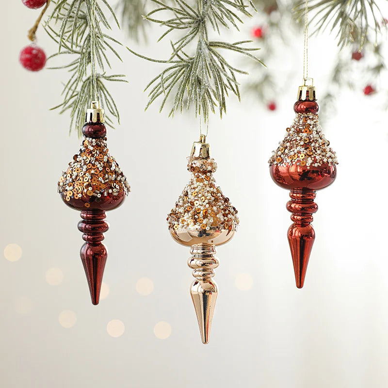 Adhesive Bead Christmas Ornaments Shiny Boxed Champagne Brown Screw Christmas Tree Decorations Hanging Ornaments