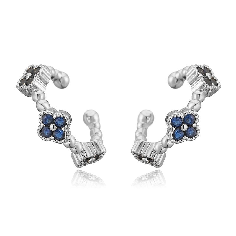 Temperament Entry Lux Copper Inlaid Color Diamond Clover Opening Ear Clip Niche High Sense Flower Petals Ear Rings Direct Sales