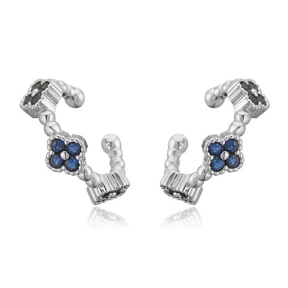 Temperament Entry Lux Copper Inlaid Color Diamond Clover Opening Ear Clip Niche High Sense Flower Petals Ear Rings Direct Sales