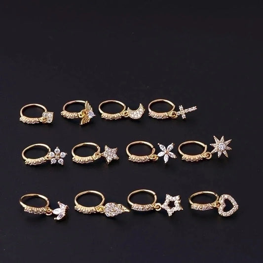 New Nose Ornaments Stars Moon Heart Flowers Cross Zircon Copper Jewelry