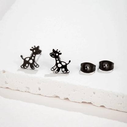 1 Pair Cute Giraffe Plating 304 Stainless Steel 18K Gold Plated Ear Studs