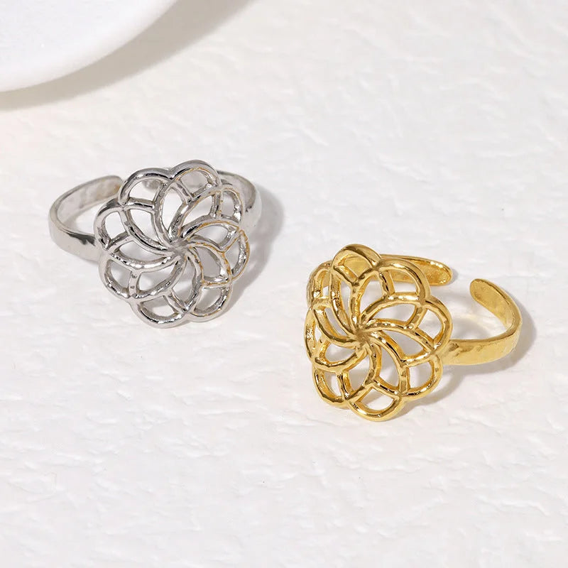 Open Ring Minimalist Flower Stainless Steel Electroplating Rings