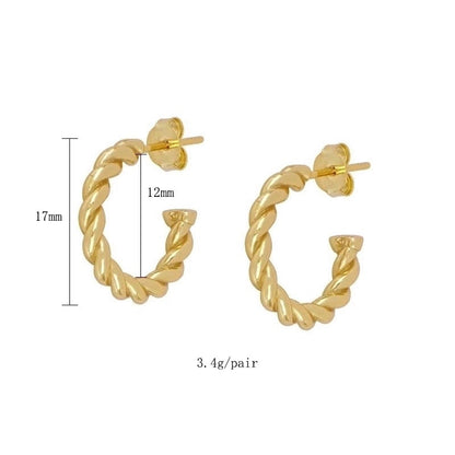 2 Pieces Minimalist Geometric Plating Inlay Copper Zircon 18k Gold Plated Hoop Earrings Ear Cuffs Ear Studs