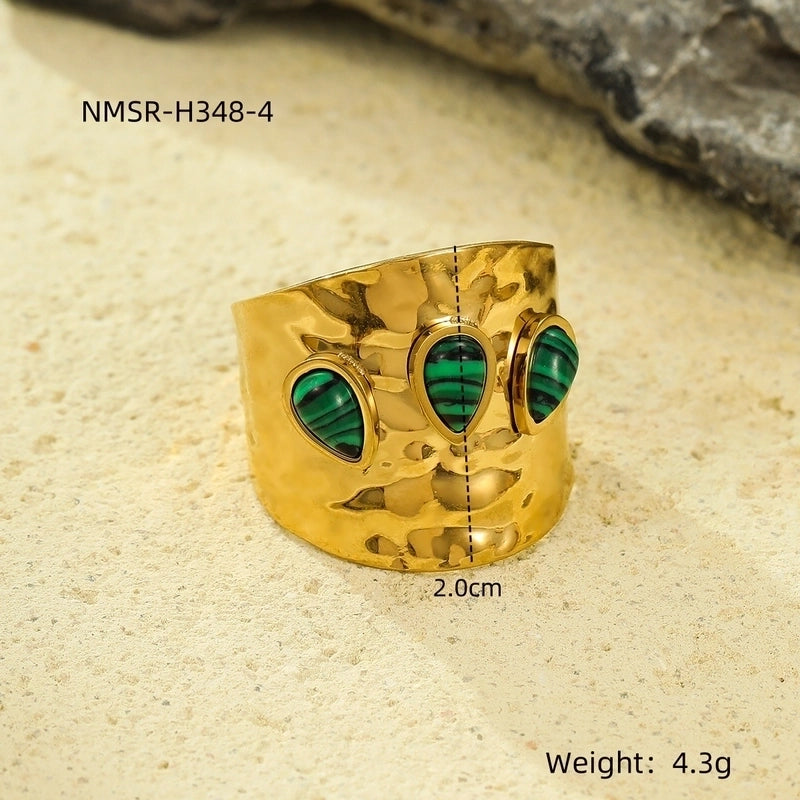 Modern Style Classic Style Geometric 304 Stainless Steel Natural Stone Plating Open Rings