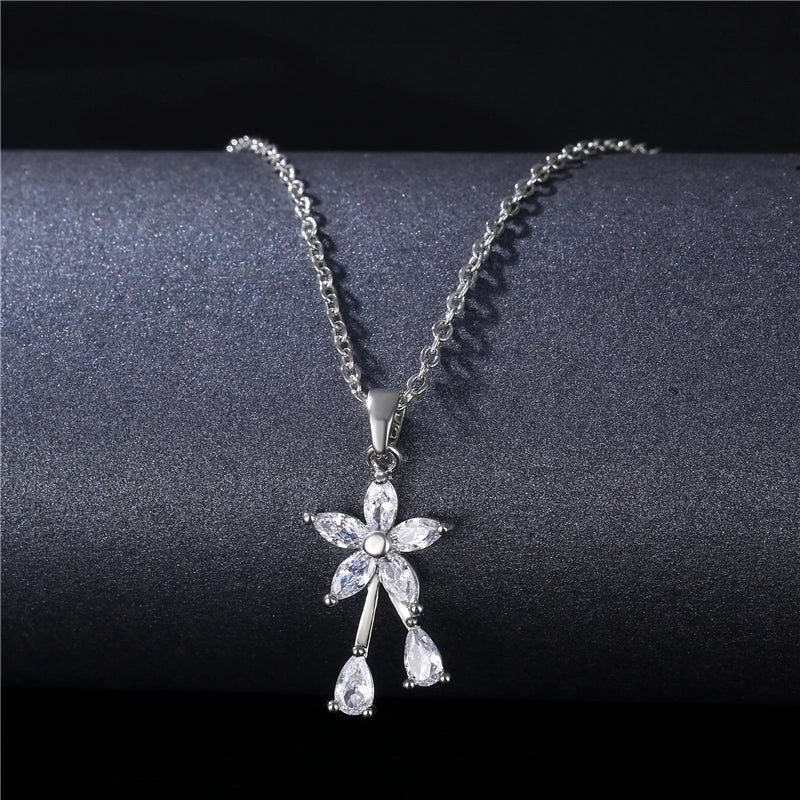 Stainless Steel Titanium Steel White Gold Plated Minimalist Plating Inlay Water Droplets Flower Zircon Pendant Necklace