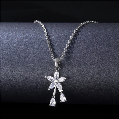 Stainless Steel Titanium Steel White Gold Plated Minimalist Plating Inlay Water Droplets Flower Zircon Pendant Necklace