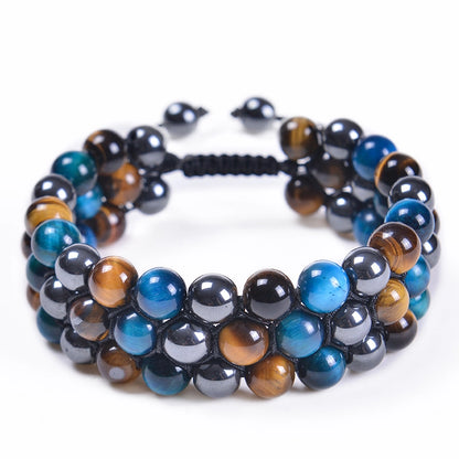 Fashion Bracelet Natural Blue Tiger Eye Handmade Woven Evil Eye Bracelet Men's Three-layer Bracelet