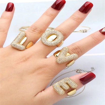Copper Inlay Letter Zircon Open Rings