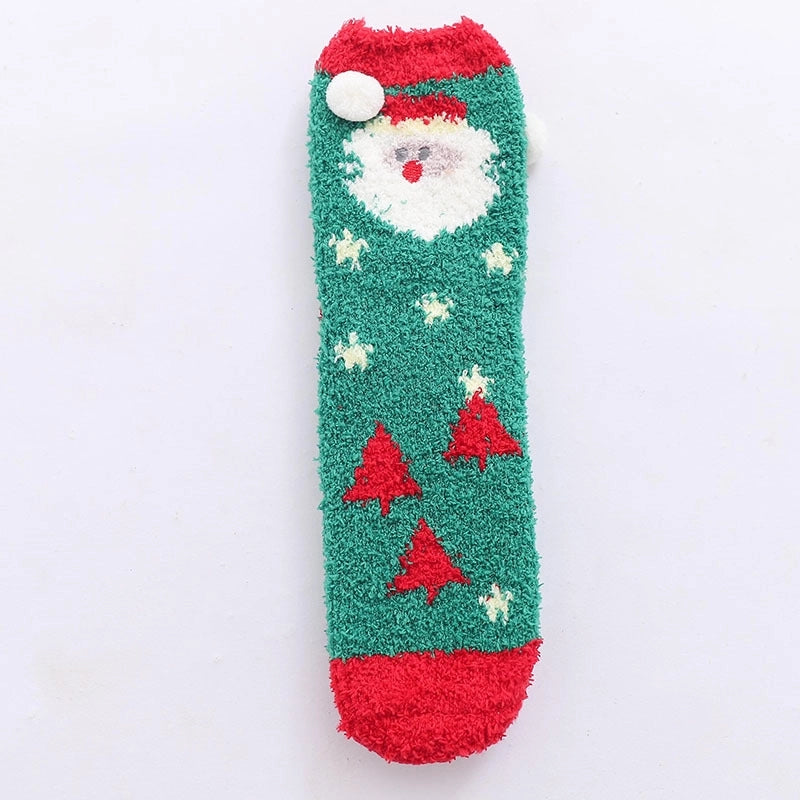 29 Cartoon Straight Embroidered Three-dimensional Animal Coral Fleece Christmas Warm Home Floor Socks Half Velvet Tube Socks