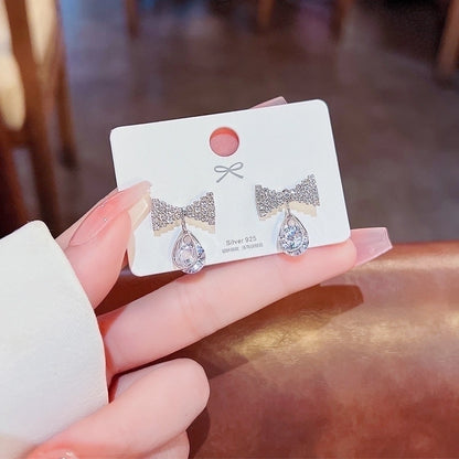 Fashion Heart Shape Copper Pearl Inlay Artificial Gemstones Drop Earrings 1 Pair