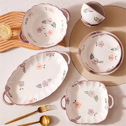 Purple Ceramic Bowl And Dish Set Household Japanese Style Bowl And Dish Fresh Dinner Housewarming Dish Bowl And Chopsticks Set