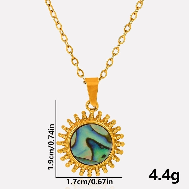 Vintage Style Classic Style Round 304 Stainless Steel Shell Abalone Shell 18K Gold Plated Irregular Plating Pendant Necklace