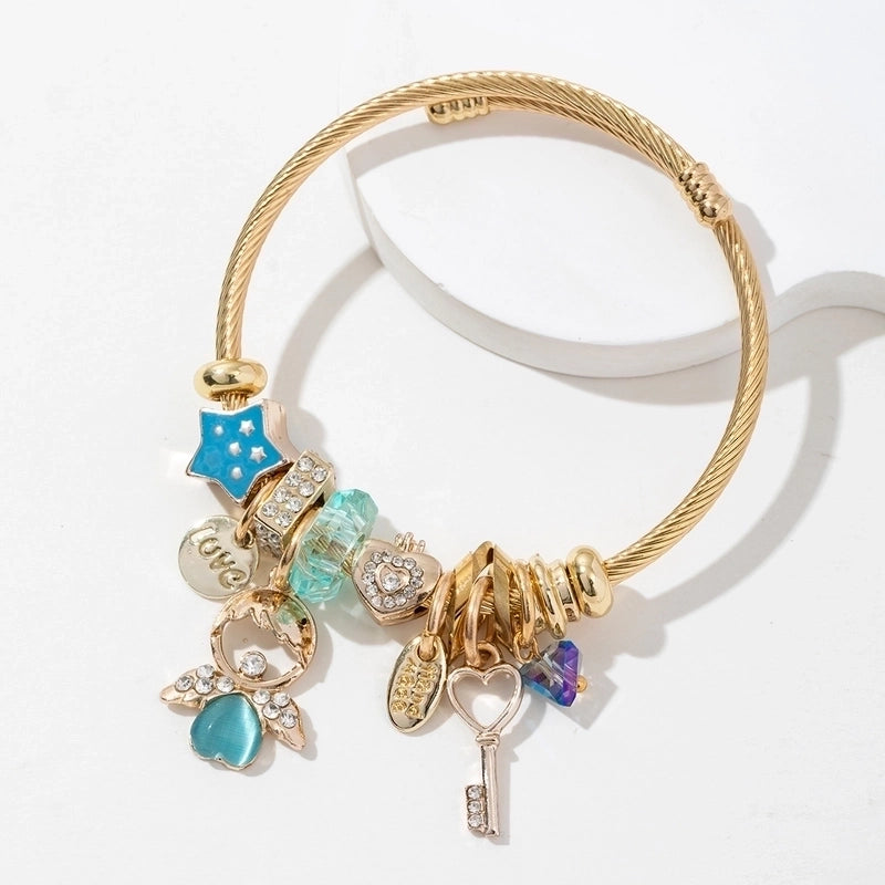 Elegant Lady Angel 304 Stainless Steel Alloy Artificial Crystal Bangle In Bulk