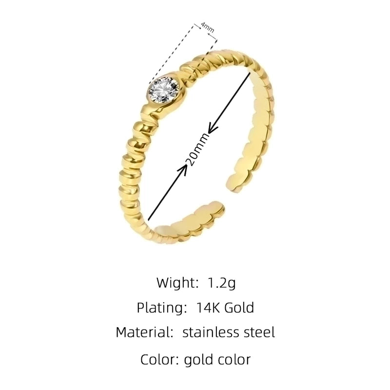 Fashion Solid Color 304 Stainless Steel Artificial Gemstones 14K Gold Plated Plating Inlay Open Ring