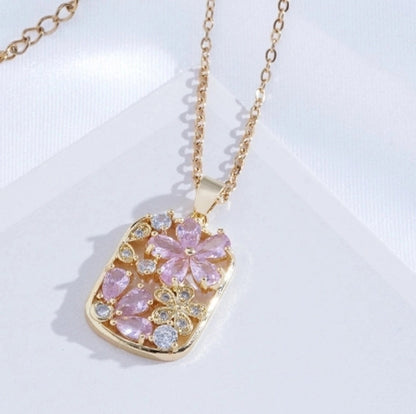 Titanium Steel Copper Plating Heart Shape Flower Umbrella Pendant Necklace