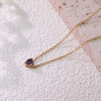 Sweet Minimalist Commute Heart Shape 304 Stainless Steel Rhinestones Birthstone 18K Gold Plated Inlay Necklace