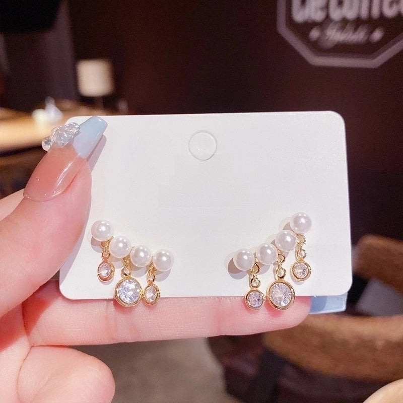 Fashion Heart Shape Copper Pearl Inlay Artificial Gemstones Drop Earrings 1 Pair