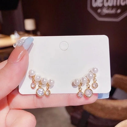 Fashion Heart Shape Copper Pearl Inlay Artificial Gemstones Drop Earrings 1 Pair