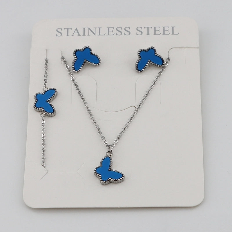 3 Pieces Casual Sweet Classic Style Butterfly 304 Stainless Steel Gold Plated Bracelets Earrings Necklace