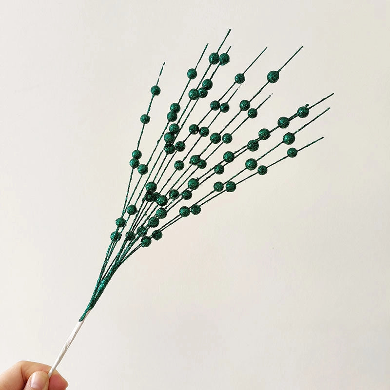 Christmas Decorations 43cm 12 Fork Gold Powder Ball Christmas Tree Garland Rattan Sequins Simulation Berry Branches Bundle