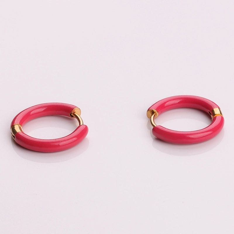 [Whole Titanium Steel] Fashion Colorful Oil Necklace Earrings Geometric Round Titanium Steel Earrings