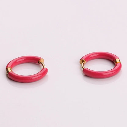 [Whole Titanium Steel] Fashion Colorful Oil Necklace Earrings Geometric Round Titanium Steel Earrings