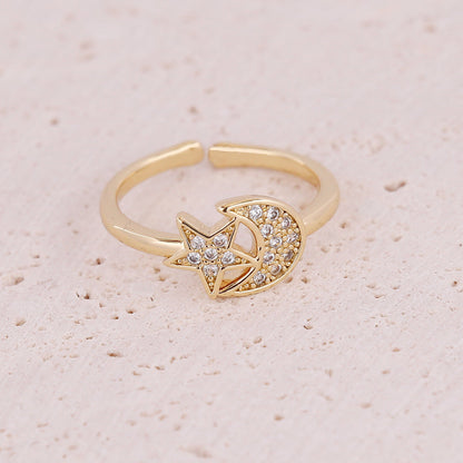 Women Eye Moon Star Copper Zircon Rings