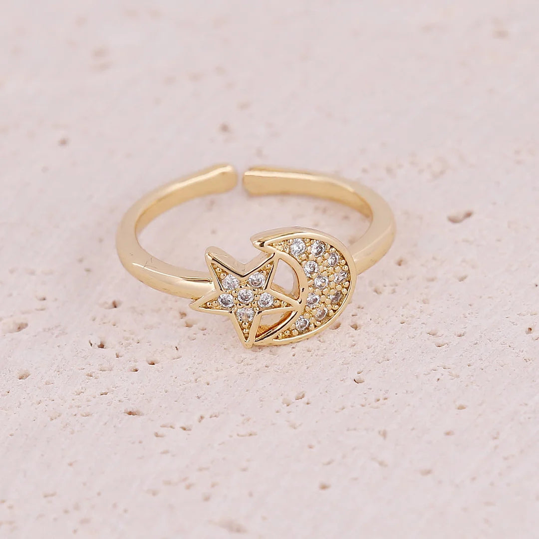 Women Eye Moon Star Copper Zircon Rings