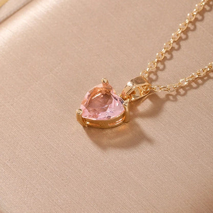 2 Pieces Elegant Minimalist Heart Shape 304 Stainless Steel Copper Plating Inlay Gold Plated Zircon Pendant Necklace