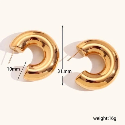 1 Pair Elegant Vintage Style C Shape Plating Stainless Steel 18k Gold Plated Ear Studs