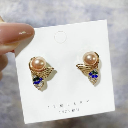 1 Pair Fashion Leaf Flower Bow Knot Imitation Pearl Alloy Rhinestones Earrings