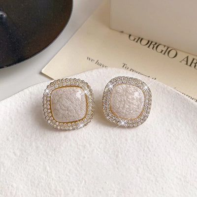 1 Pair Minimalist Round Inlay Alloy Zircon Ear Studs