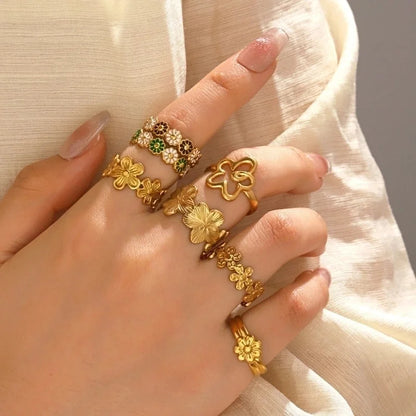 Minimalist Flower 304 Stainless Steel Plating Open Rings