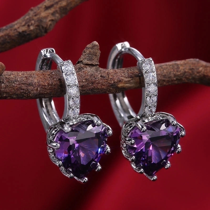 Fashion Multi-color Zircon Heart Copper Earrings