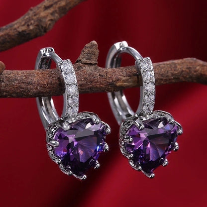 Fashion Multi-color Zircon Heart Copper Earrings