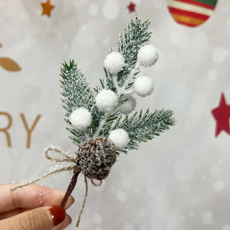 10 Pieces Christmas Branch Decoration Snowflake Pine Needle Branch Accessories Real Pine Cone Red Berry Christmas Decoration